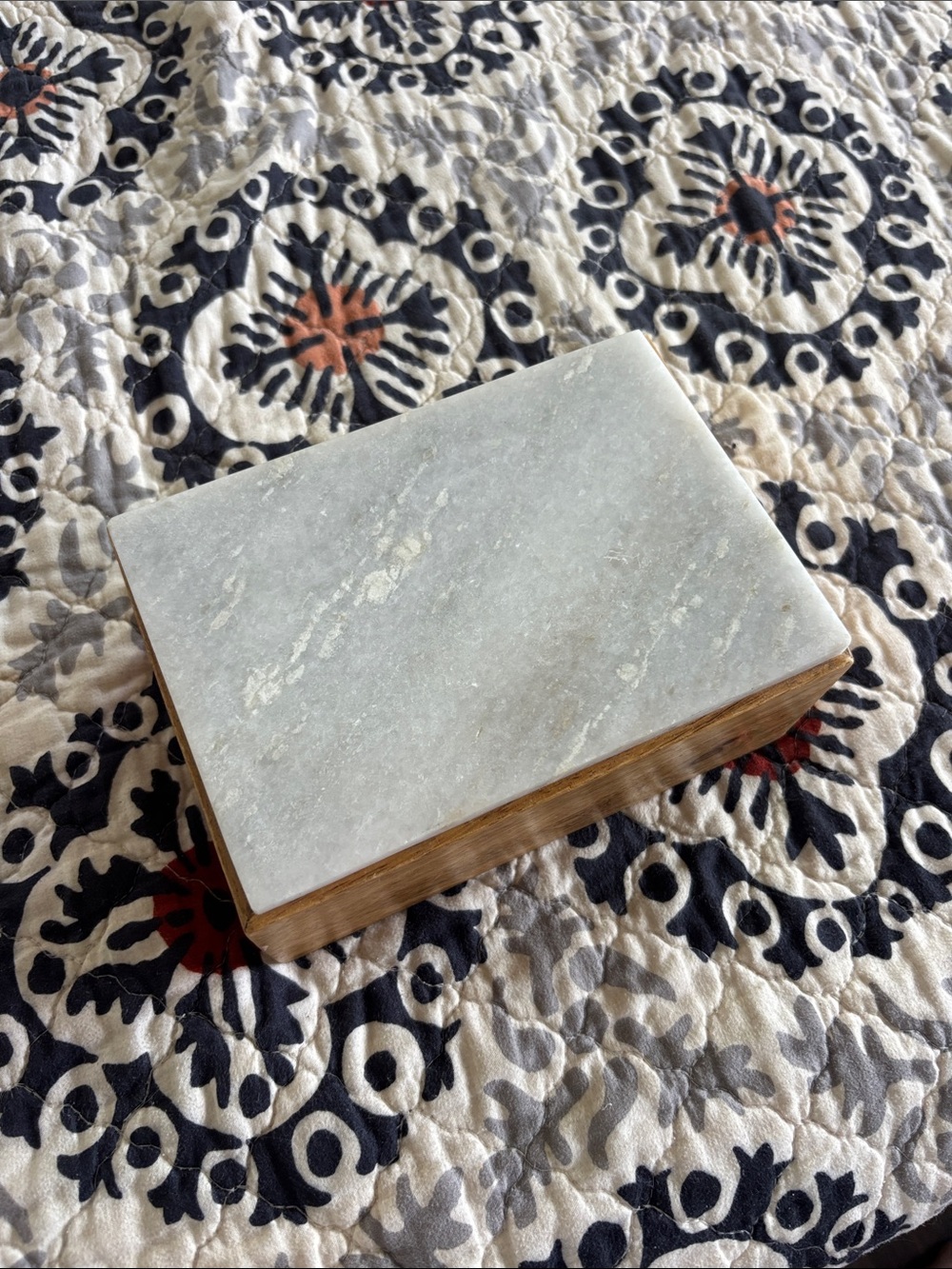 Marble-Top Decorative Box in White and Brown